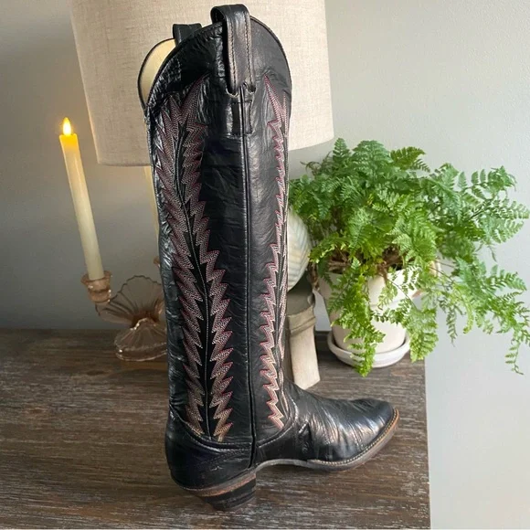 LARRY MAHAN Vtg Eel Skin Exotic Tall Knee High Cowgirl Cowboy Western Boots 6.5B - Picture 8 of 16